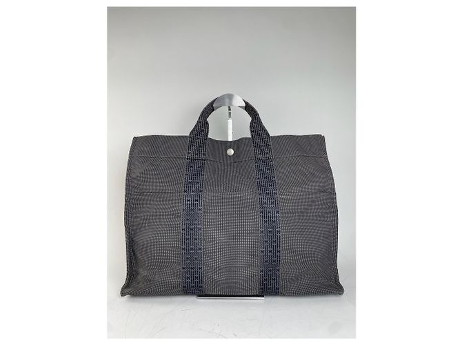 Market Hermès Tote in tela vintage Hermes Navy Grey Silver Snap primi anni 2000 Blu navy - vista 10