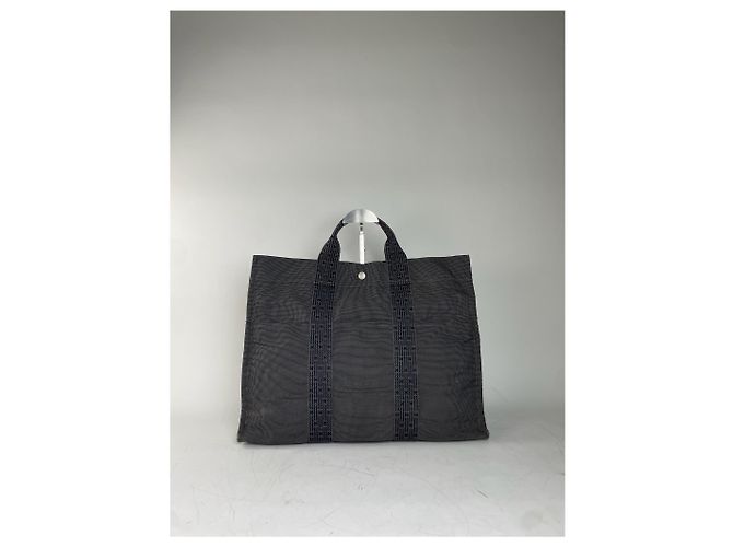 Market Hermès Tote in tela vintage Hermes Navy Grey Silver Snap primi anni 2000 Blu navy - vista 11