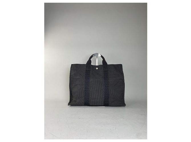 Market Hermès Tote in tela vintage Hermes Navy Grey Silver Snap primi anni 2000 Blu navy - vista 2