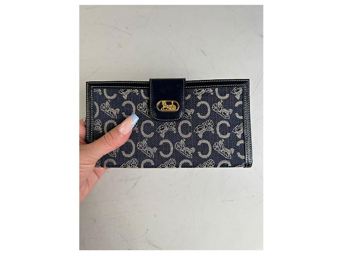 Edge Céline Vintage Celine C Monogram Canvas Wallet Navy Grey Gold Navy blue - view 3