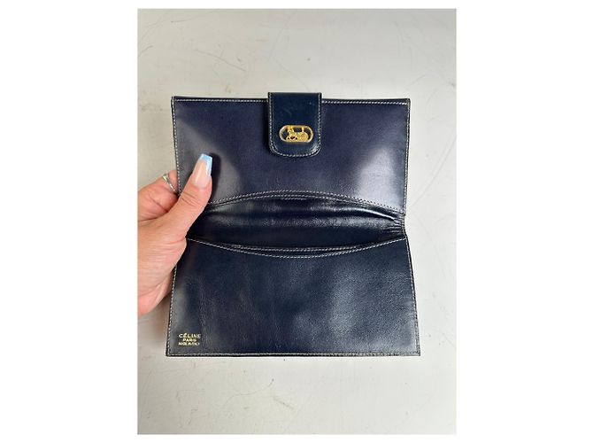 Edge Céline Vintage Celine C Monogram Canvas Wallet Navy Grey Gold Navy blue - view 4