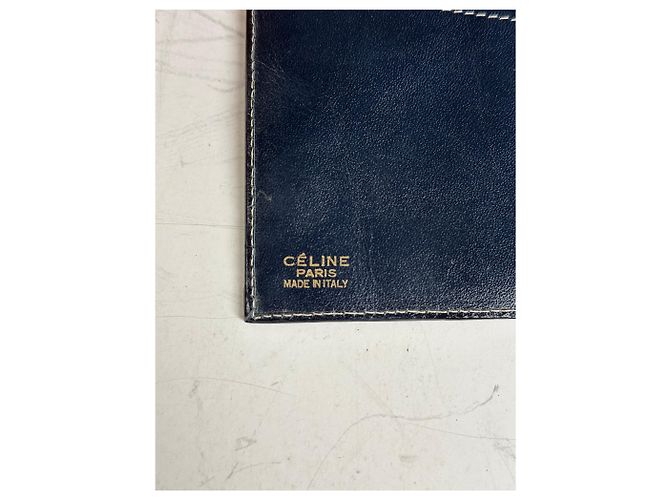 Edge Céline Vintage Celine C Monogram Canvas Wallet Navy Grey Gold Navy blue - view 5