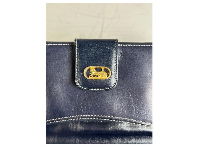 Edge Céline Vintage Celine C Monogram Canvas Wallet Navy Grey Gold Navy blue - view 6