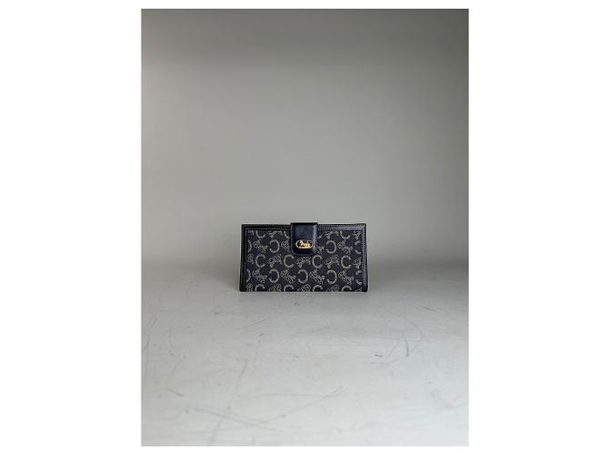 Edge Céline Vintage Celine C Monogram Canvas Wallet Navy Grey Gold Navy blue - view 8