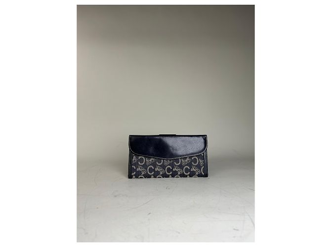 Edge Céline Vintage Celine C Monogram Canvas Wallet Navy Grey Gold Navy blue - view 9
