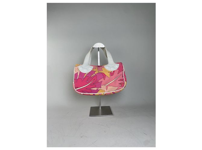 Tote in tela vintage Emilio Pucci Rosa Arancione Giallo Argento - vista 10