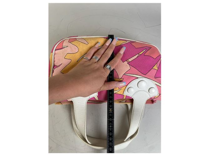 Tote in tela vintage Emilio Pucci Rosa Arancione Giallo Argento - vista 12