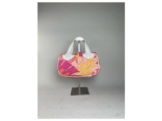 Tote in tela vintage Emilio Pucci Rosa Arancione Giallo Argento - vista 2