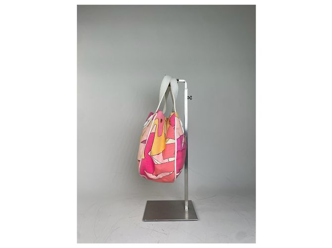 Tote in tela vintage Emilio Pucci Rosa Arancione Giallo Argento - vista 7