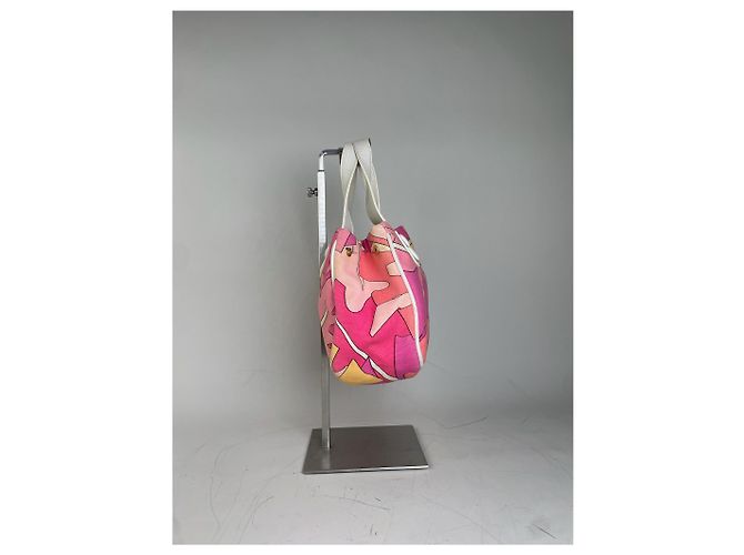 Tote in tela vintage Emilio Pucci Rosa Arancione Giallo Argento - vista 8