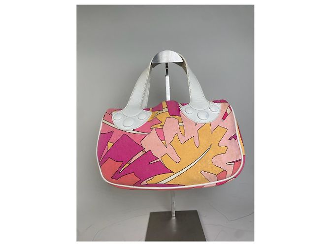 Tote in tela vintage Emilio Pucci Rosa Arancione Giallo Argento - vista 9
