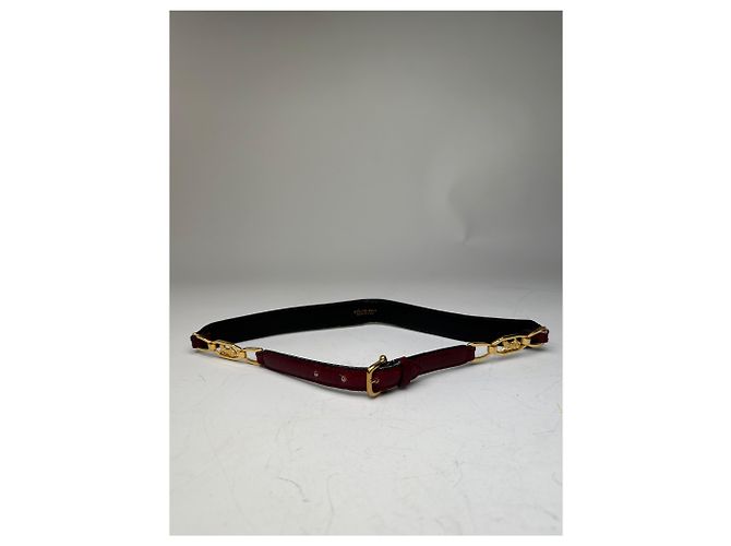 Céline Vintage Celine Leather Shoulder Strap Black Burgundy Gold - view 11