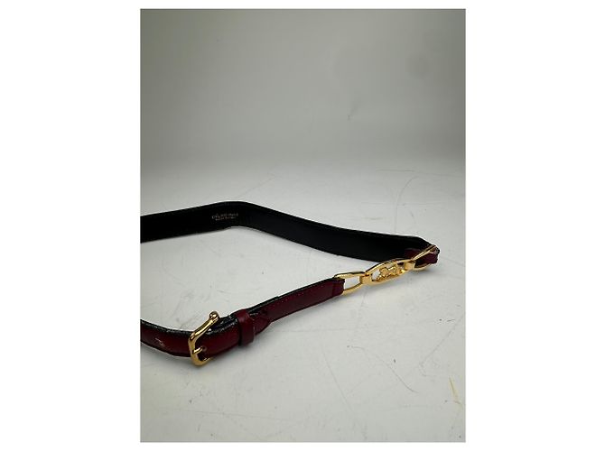 Céline Vintage Celine Leather Shoulder Strap Black Burgundy Gold - view 2