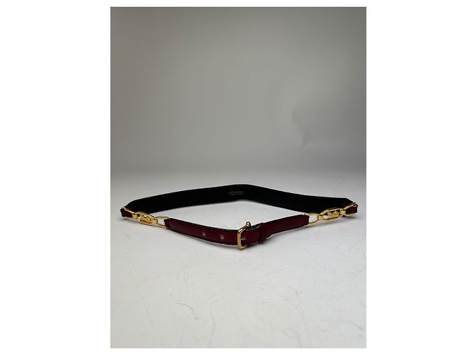 Céline Vintage Celine Leather Shoulder Strap Black Burgundy Gold - view 7