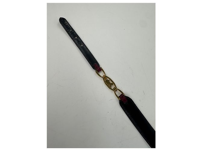 Céline Vintage Celine Leather Shoulder Strap Black Burgundy Gold - view 8