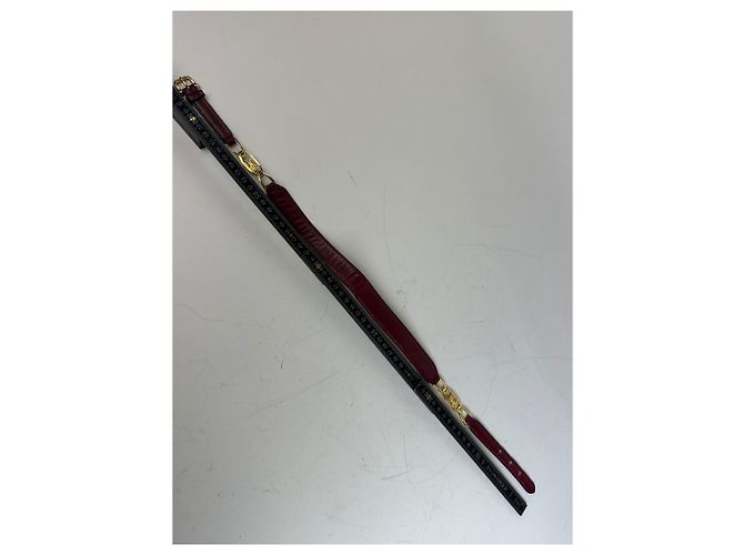 Céline Vintage Celine Leather Shoulder Strap Black Burgundy Gold - view 9