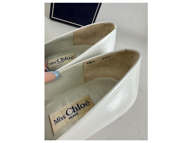 Chloé Vintage Chloe Leder-Absatzschuhe Creme Weiß Silber EU35.5 - Ansicht 10