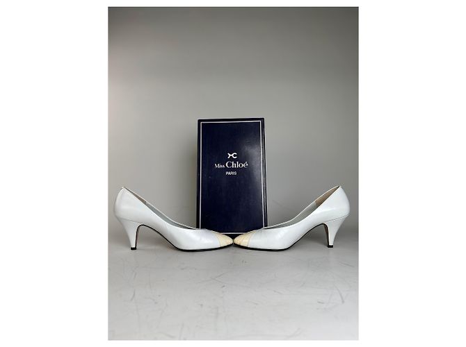 Chloé Vintage Chloe Leder-Absatzschuhe Creme Weiß Silber EU35.5 - Ansicht 2