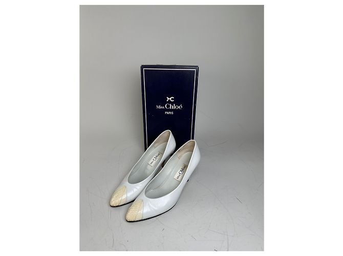 Chloé Vintage Chloe Leder-Absatzschuhe Creme Weiß Silber EU35.5 - Ansicht 4