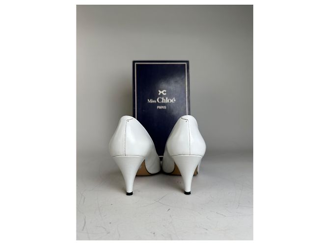 Chloé Vintage Chloe Leder-Absatzschuhe Creme Weiß Silber EU35.5 - Ansicht 6