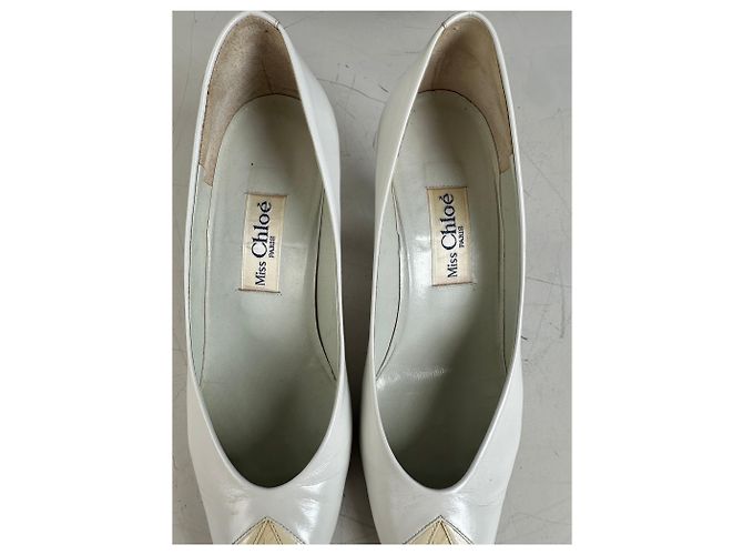Chloé Vintage Chloe Leder-Absatzschuhe Creme Weiß Silber EU35.5 - Ansicht 8
