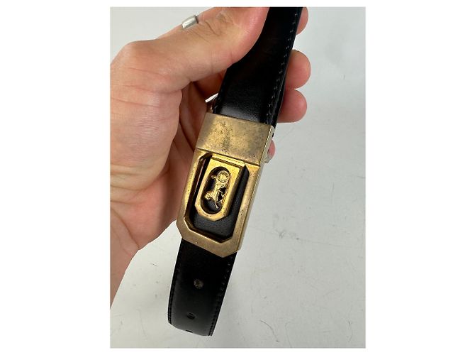 Céline Vintage Celine Ledergürtel Schwarz Goldene Schnalle - Ansicht 2