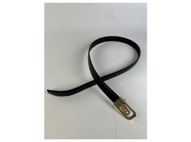 Céline Vintage Celine Ledergürtel Schwarz Goldene Schnalle - Ansicht 3