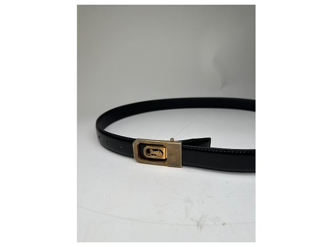 Céline Vintage Celine Ledergürtel Schwarz Goldene Schnalle - Ansicht 4