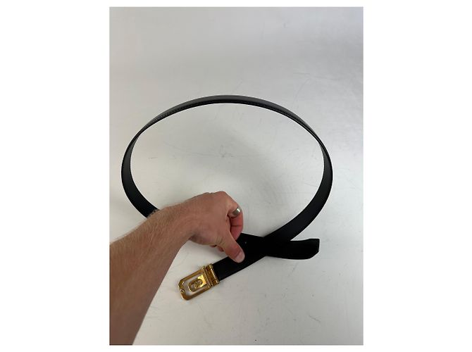 Céline Vintage Celine Ledergürtel Schwarz Goldene Schnalle - Ansicht 5