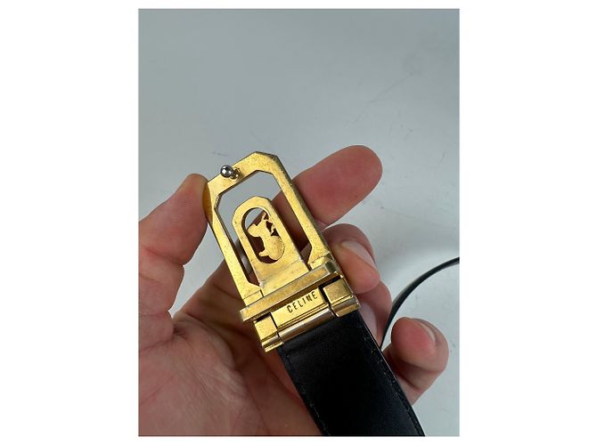 Céline Vintage Celine Ledergürtel Schwarz Goldene Schnalle - Ansicht 7