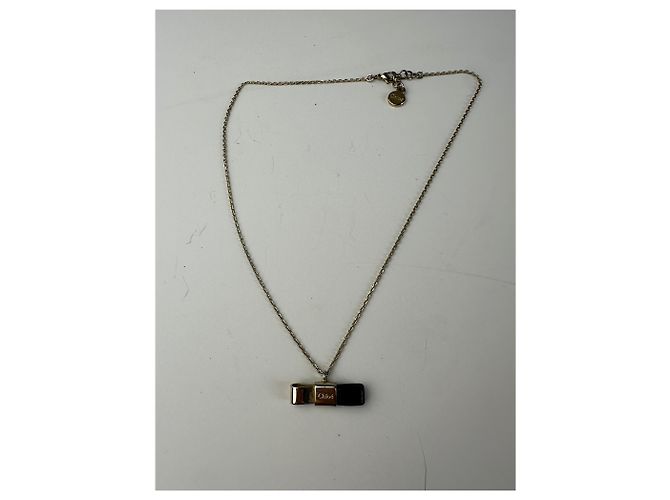 Collana Vintage Chloé con dettagli in pelle Oro Nero D'oro - vista 3
