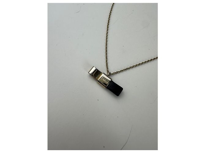 Collana Vintage Chloé con dettagli in pelle Oro Nero D'oro - vista 4