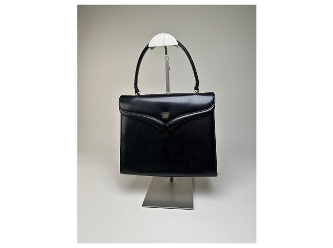 Vintage Givenchy strukturierte Lederhandtasche Schwarz Gold - Ansicht 11