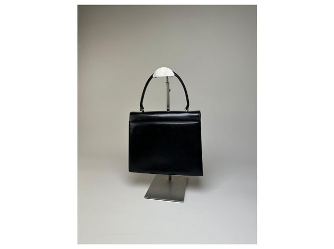 Vintage Givenchy strukturierte Lederhandtasche Schwarz Gold - Ansicht 12