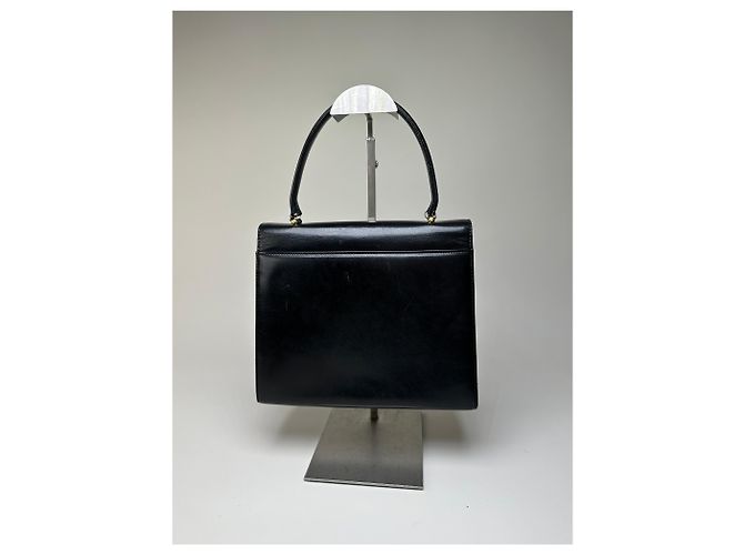 Vintage Givenchy strukturierte Lederhandtasche Schwarz Gold - Ansicht 2