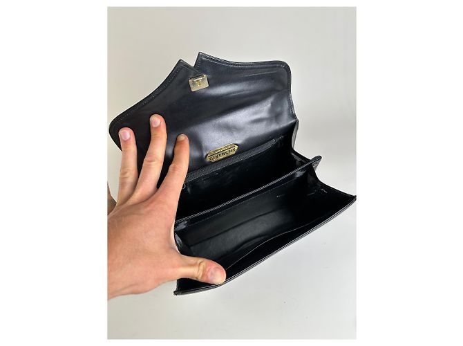 Vintage Givenchy strukturierte Lederhandtasche Schwarz Gold - Ansicht 3