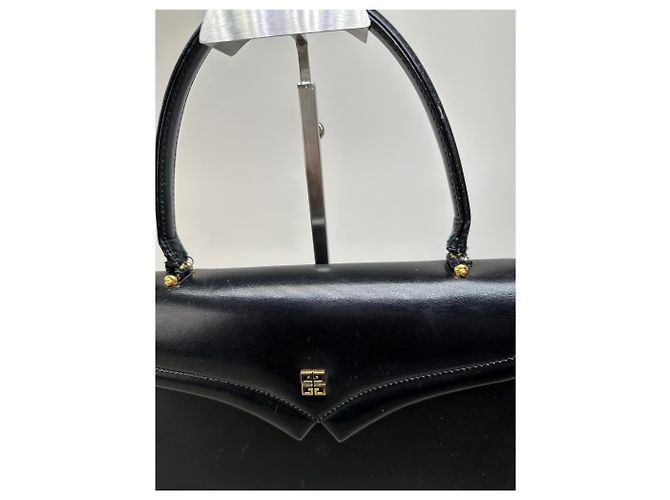 Vintage Givenchy strukturierte Lederhandtasche Schwarz Gold - Ansicht 4