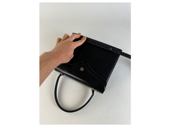 Vintage Givenchy strukturierte Lederhandtasche Schwarz Gold - Ansicht 7