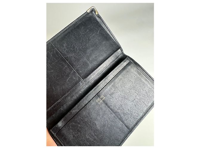 Céline Vintage Celine Leather Wallet Black Gold - view 5