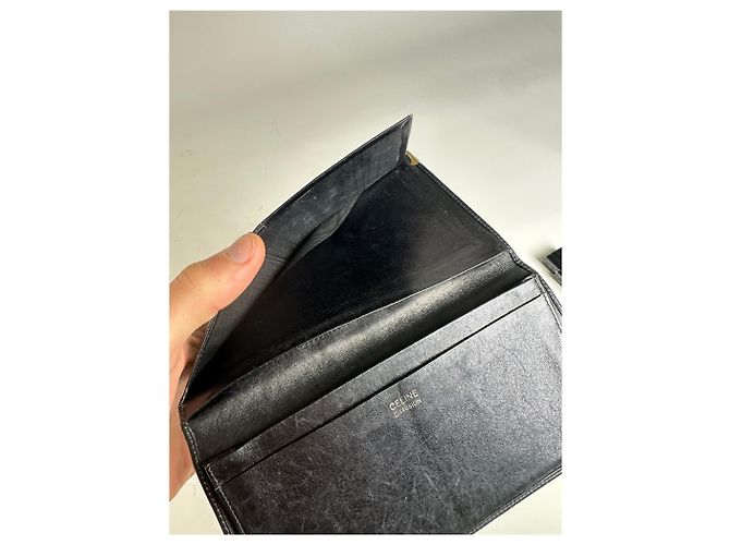 Céline Vintage Celine Leather Wallet Black Gold - view 6