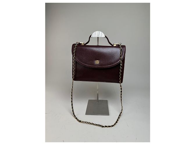Vintage Givenchy Leder Schultertasche Burgund Goldkette Early 2000s Bordeaux - Ansicht 7