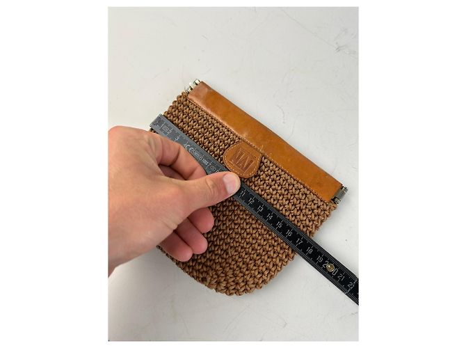 Vintage Issey Miyake Webstoff Clutch Bag Hellbraun Kamel - Ansicht 5