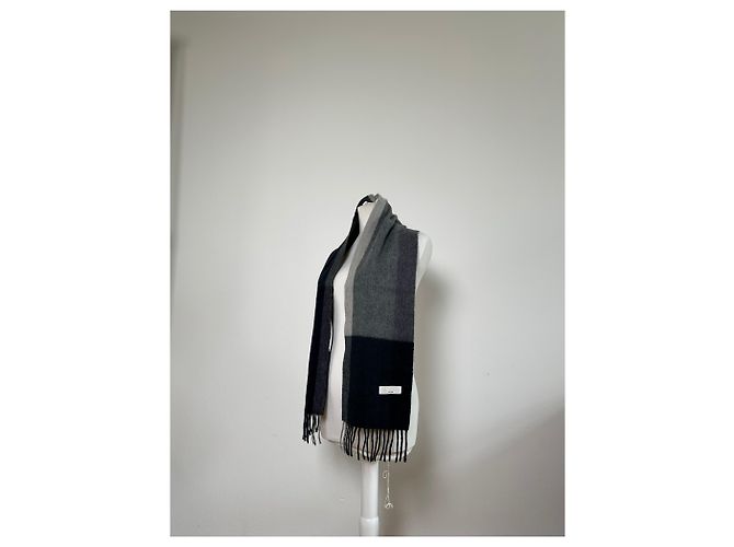 Sciarpa vintage Chloé in misto lana blu navy e grigio antracite - vista 3