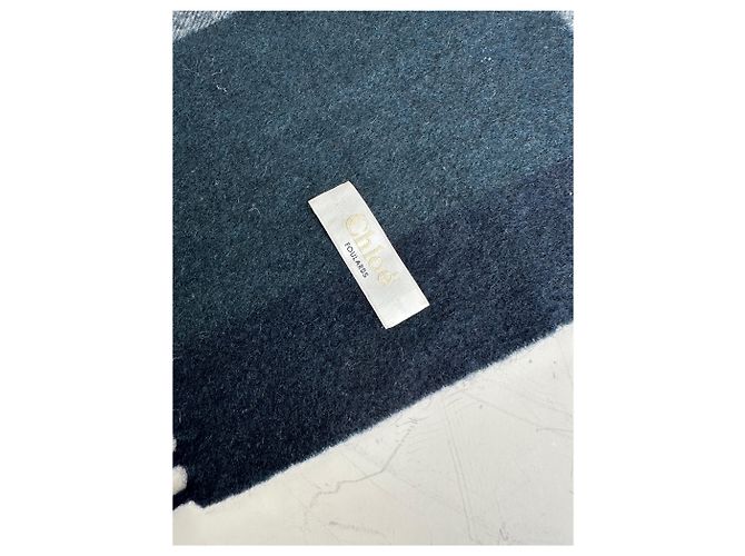 Sciarpa vintage Chloé in misto lana blu navy e grigio antracite - vista 6
