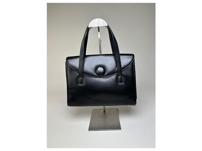 Vintage Givenchy strukturierte Lederhandtasche Schwarz Gold - Ansicht 11
