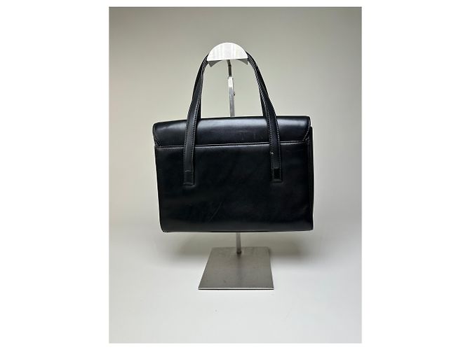 Vintage Givenchy strukturierte Lederhandtasche Schwarz Gold - Ansicht 2