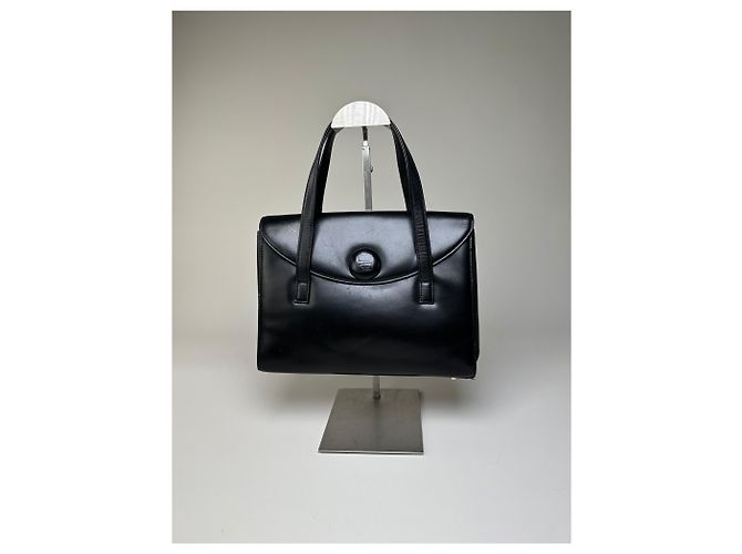 Vintage Givenchy strukturierte Lederhandtasche Schwarz Gold - Ansicht 6