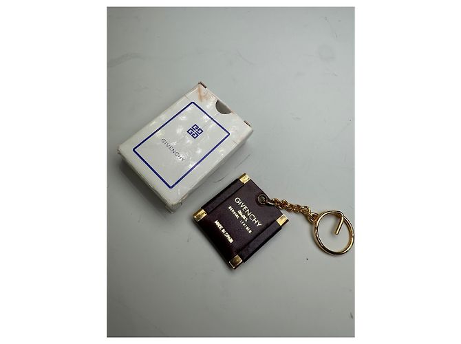 Vintage Givenchy Interlocking G Logo Leather Keychain Burgundy Gold Dark red - view 2