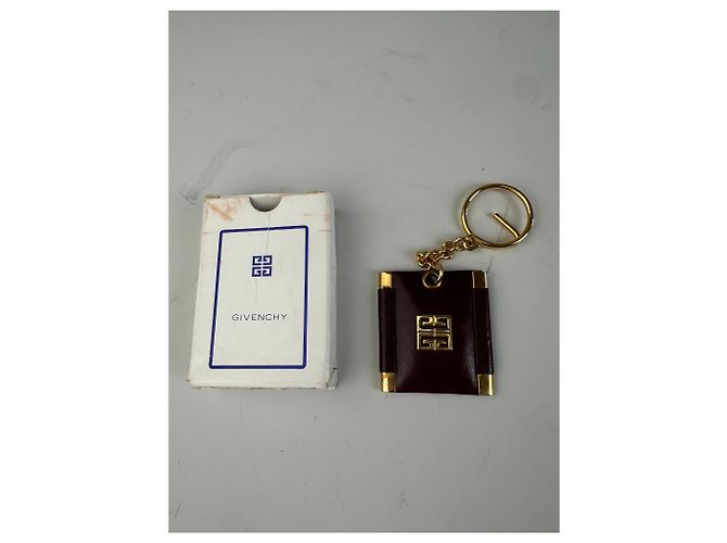 Vintage Givenchy Interlocking G Logo Leather Keychain Burgundy Gold Dark red - view 3