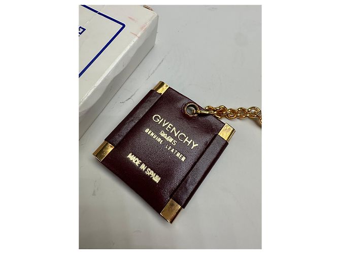 Vintage Givenchy Interlocking G Logo Leather Keychain Burgundy Gold Dark red - view 5